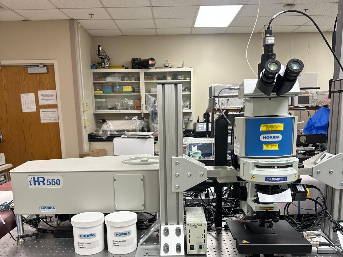 Horiba iHR550 spectrometer and Olympus microscope for MicroPL and Raman